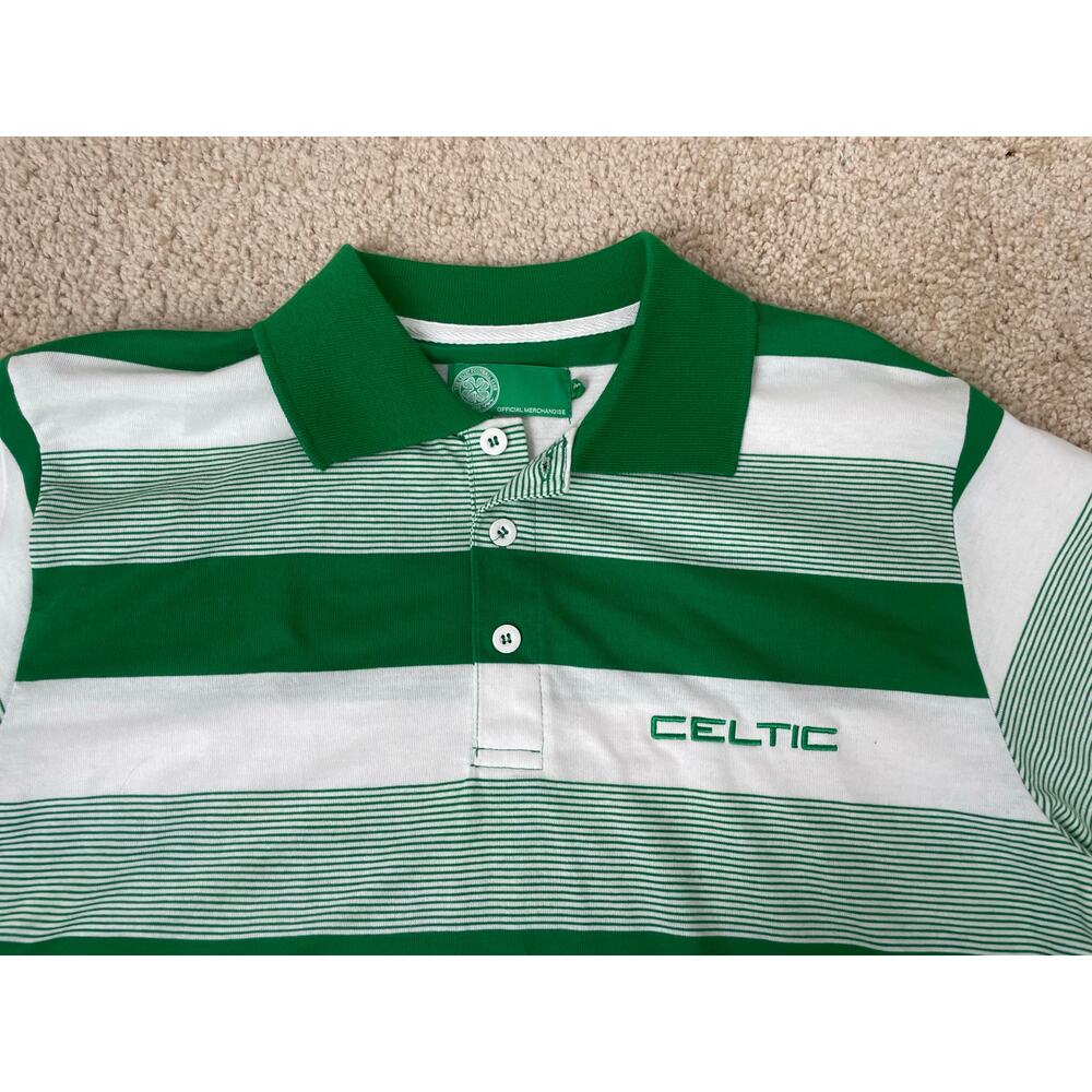 Celtic Football Club Soccer Stripped Polo Size Medium Green White Sports - Picture 5 of 6